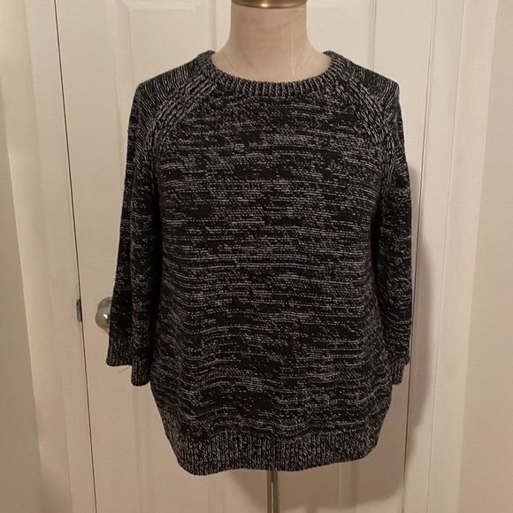 Massimo Dutti Blue/Grey Heavy Knit Marled Split Back 3/4 Sleeve Sweater Sz Sm - Picture 2 of 10